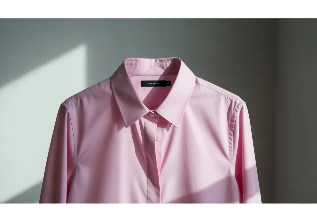 Rosa poplin med halvspridd krage