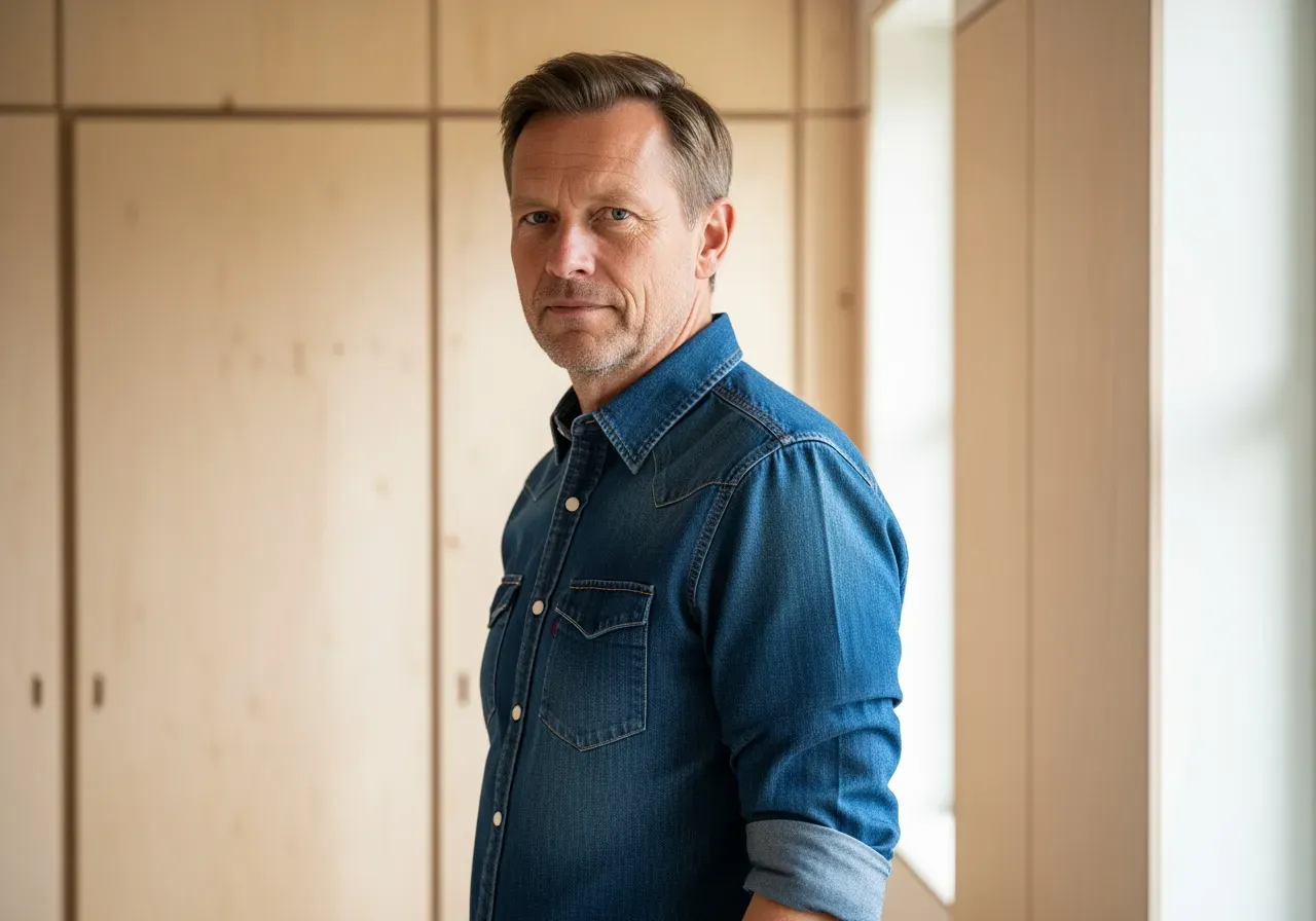 Jeansskjorta med rak spetskrage