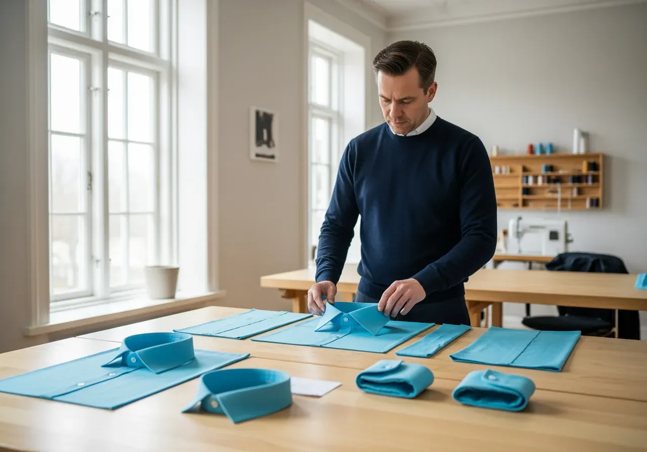 Kragar och manschetter i cyan pinpointbomull