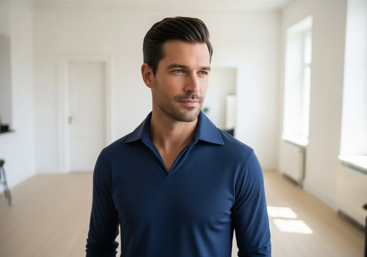 Kragmått uppdaterad spridd krage mörkblå trikå