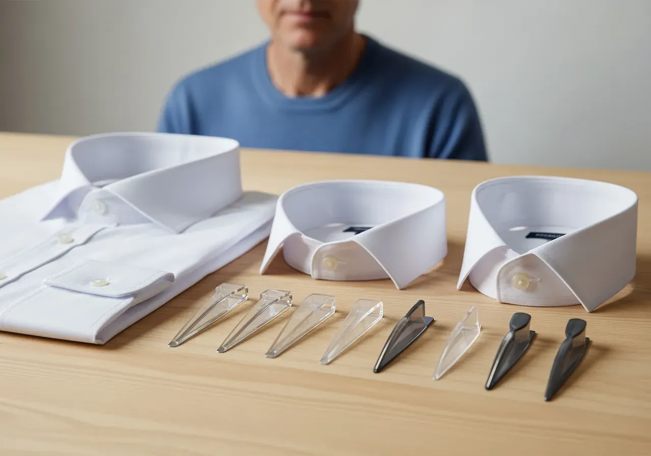 Kragstöd för vit skjorta med olika kragar