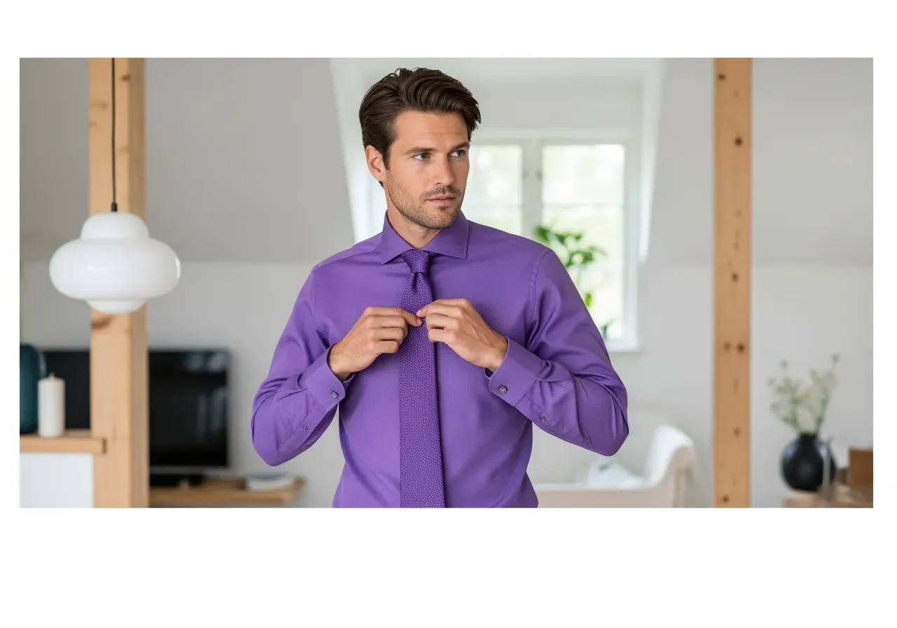 Lila halvcutawaykrage med matchande slips