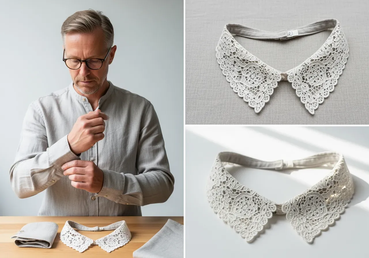 Manschetter till rak spetskrage i linne