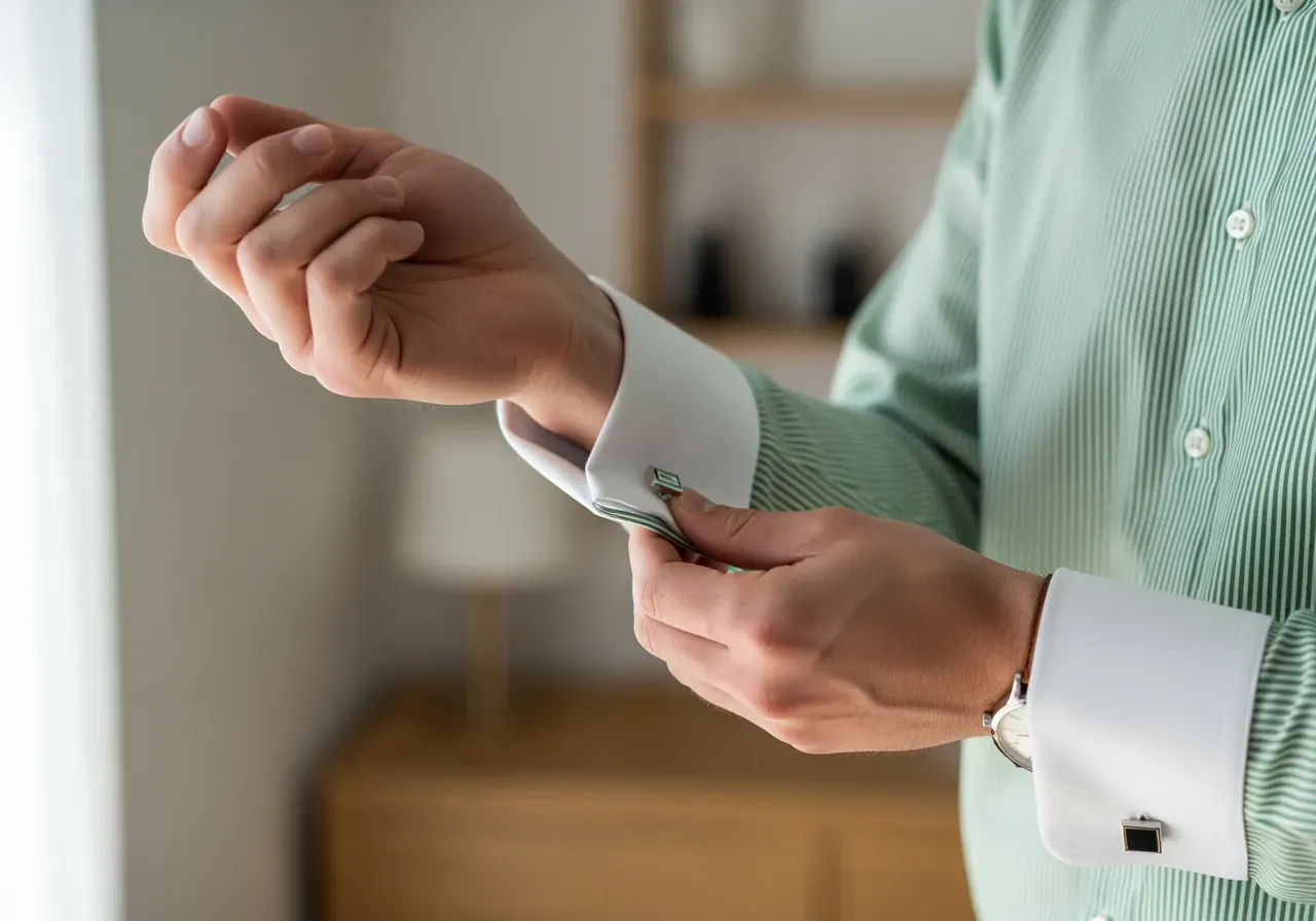 Manschetter till grön randig skjorta