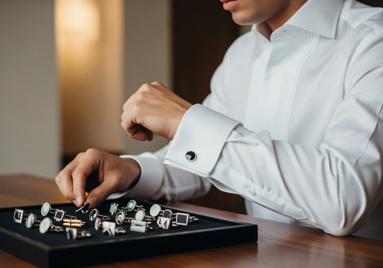 Manschettval till vit skjorta med spridd krage