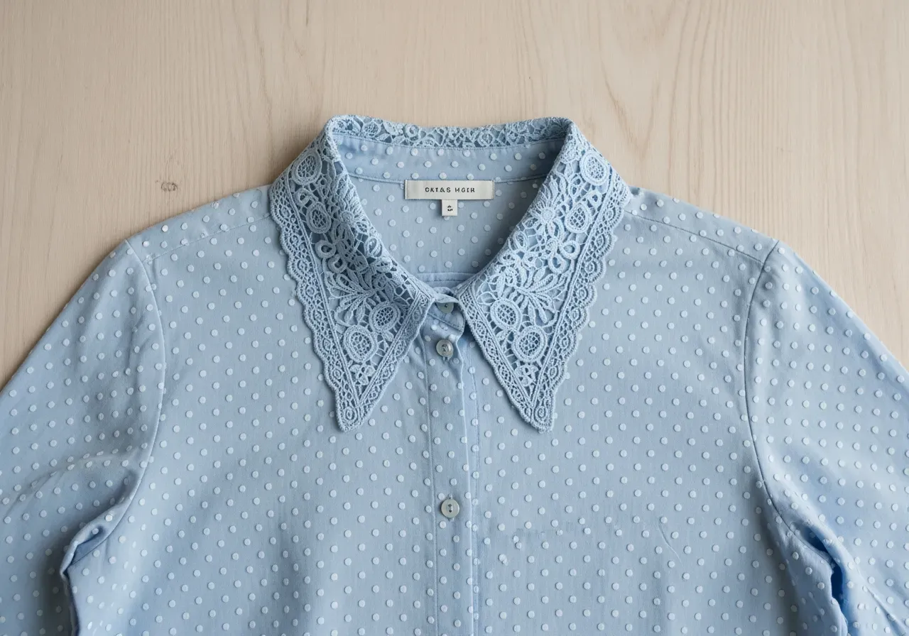 Ljusblå prickig rak spetskrage