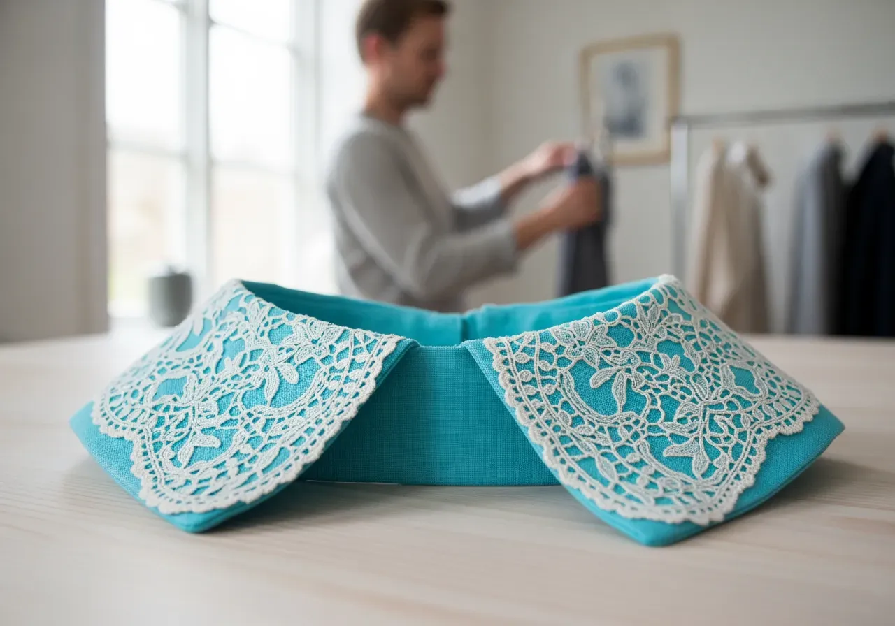 Rak spetskrage i turkost linne