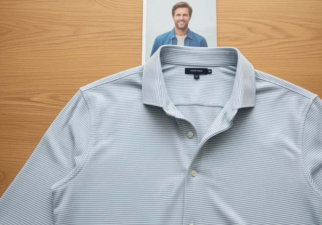 Randig ljusblå stretch cutawaykrage