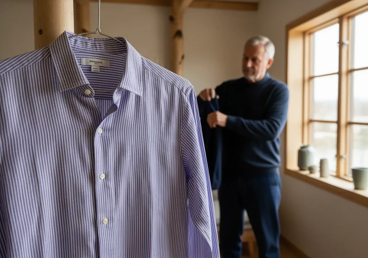 Randig violett linne cutawaykrage