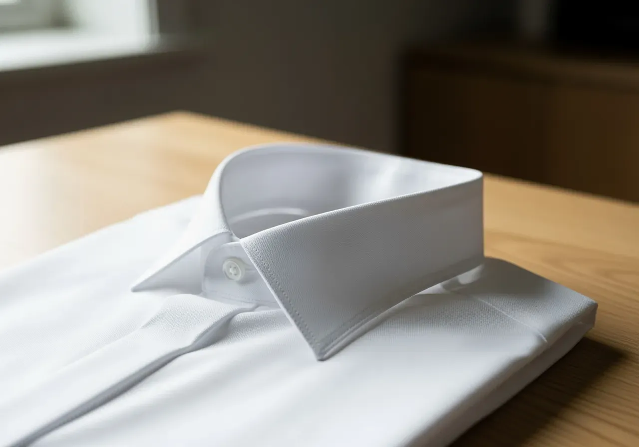 Vit poplin med rak spetskrage