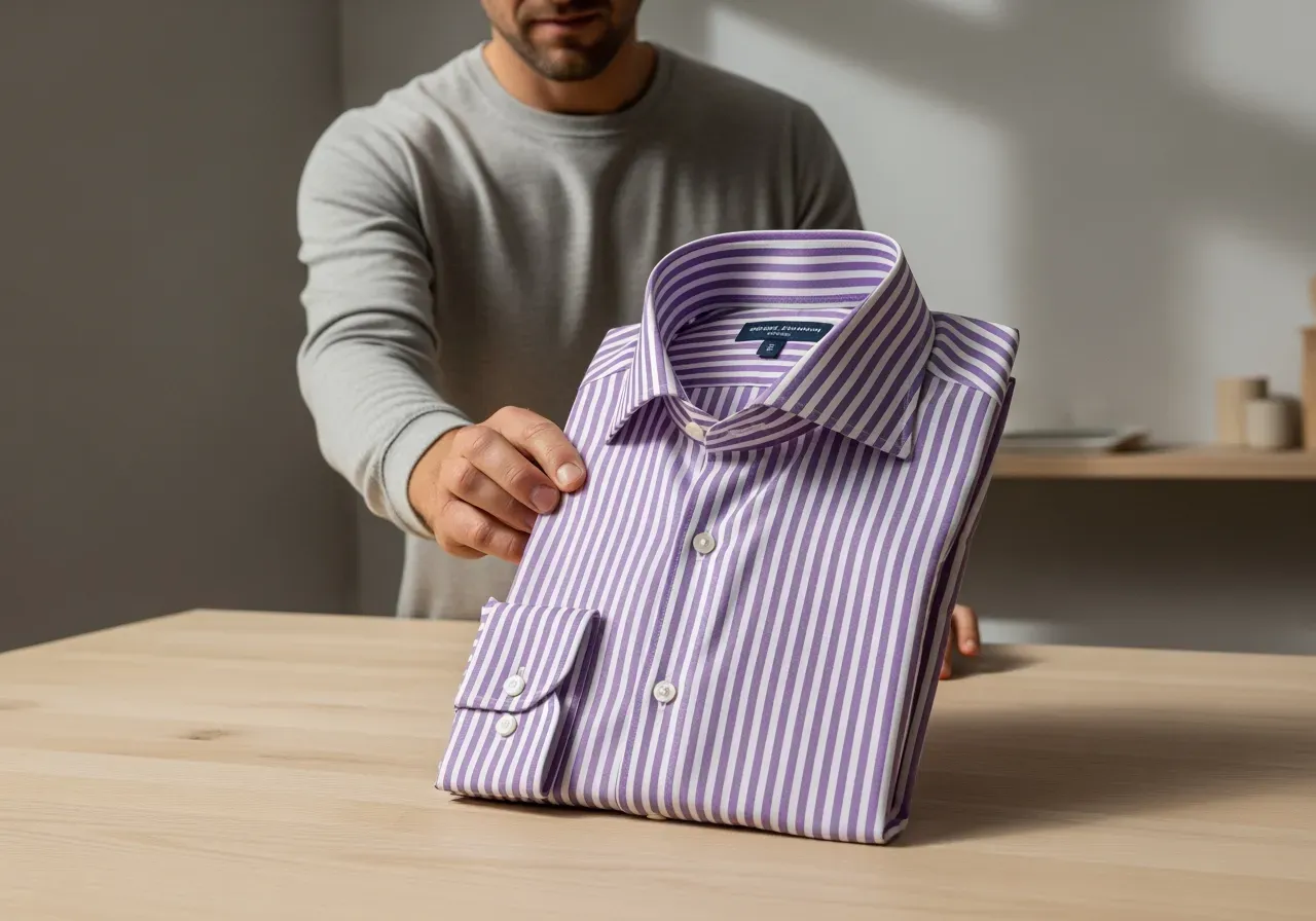 Lila randig skjorta med spridd krage