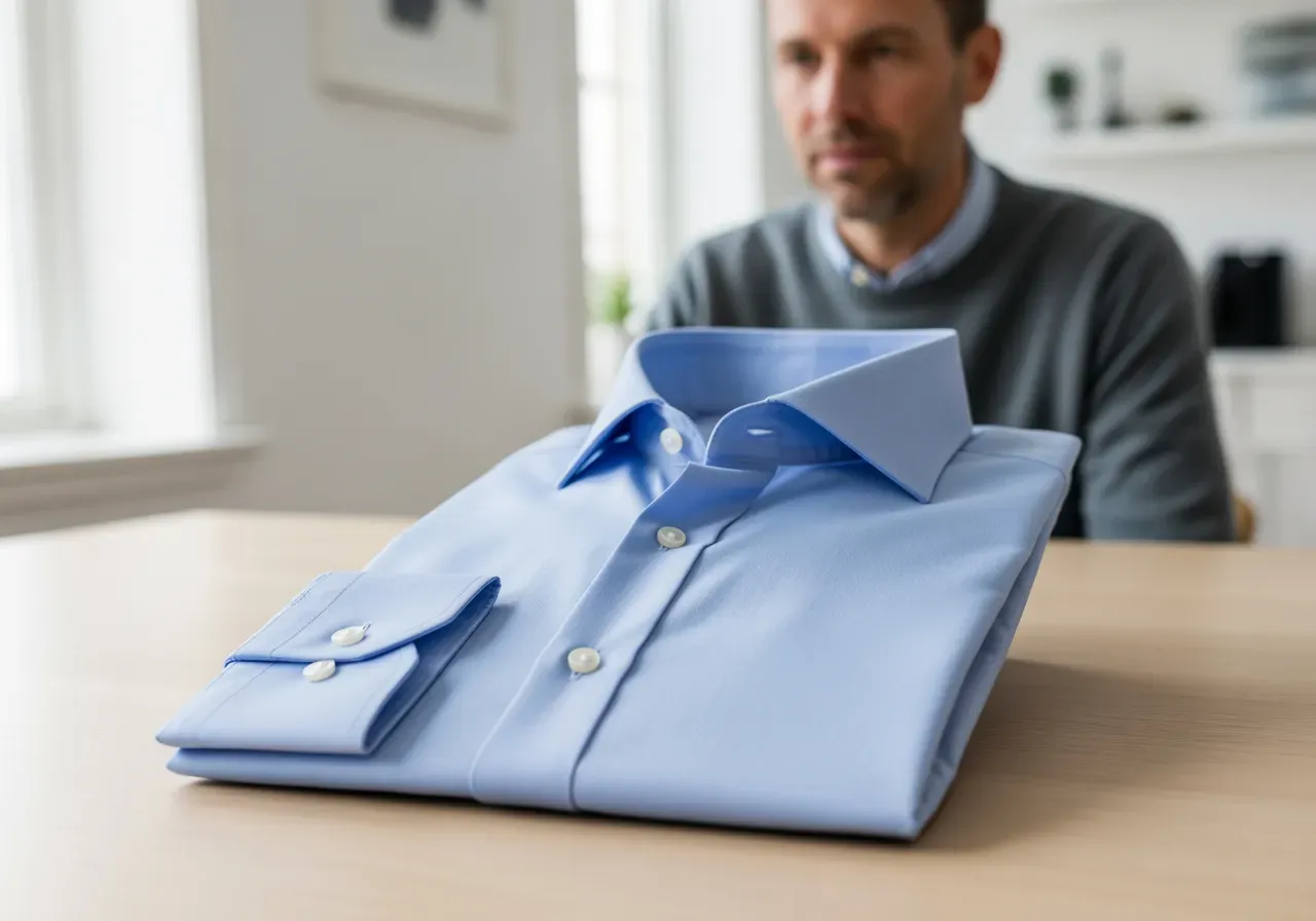 Blå poplin spridd krage manschett