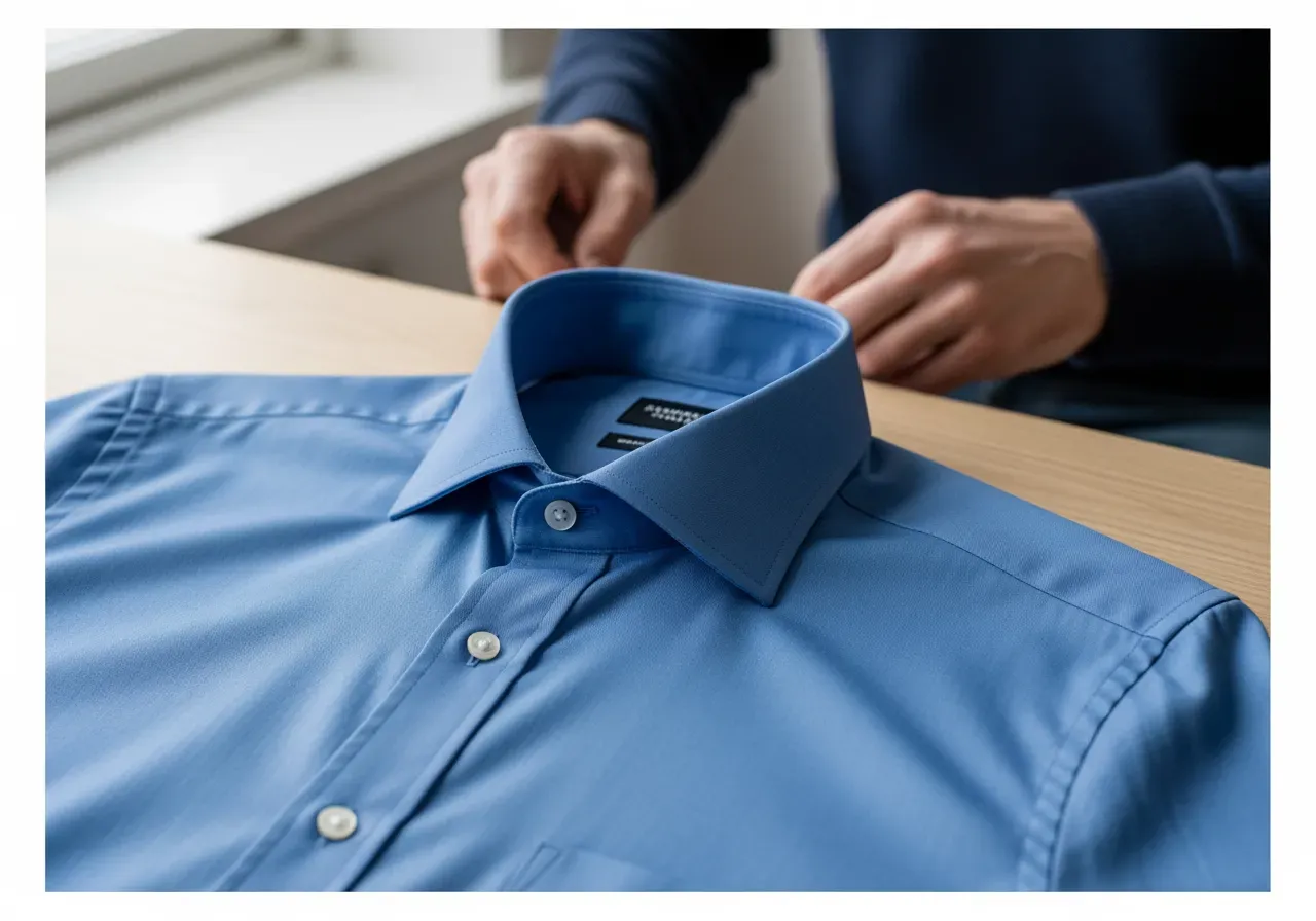 Spridd krage på blå oxfordskjorta