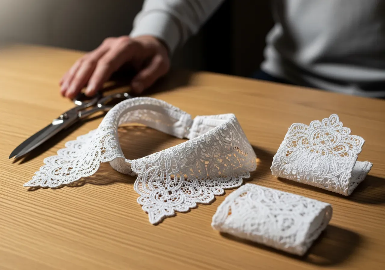 Vit rak spetskrage och manschetter