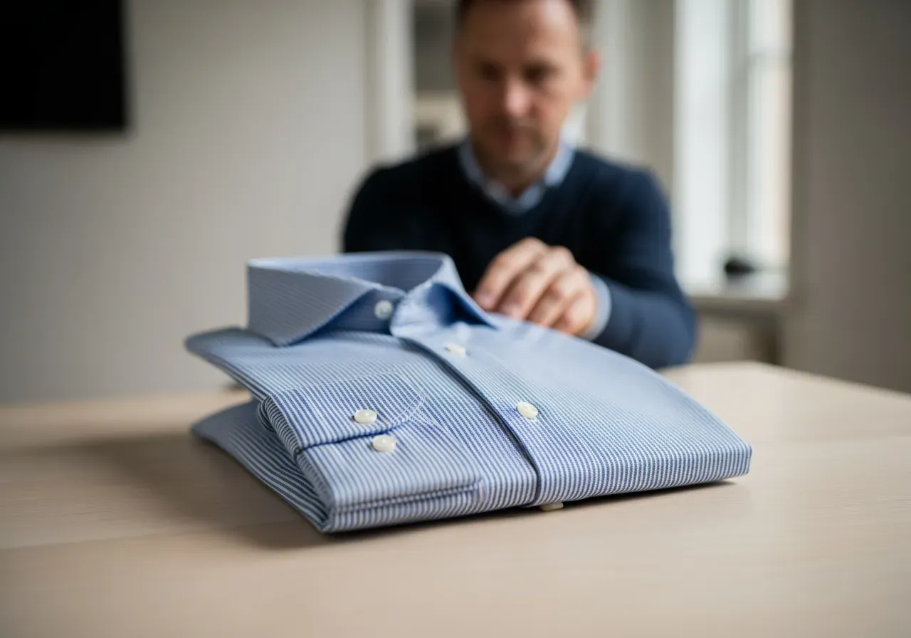 Blå hårfin twillrand måttsydd skjorta