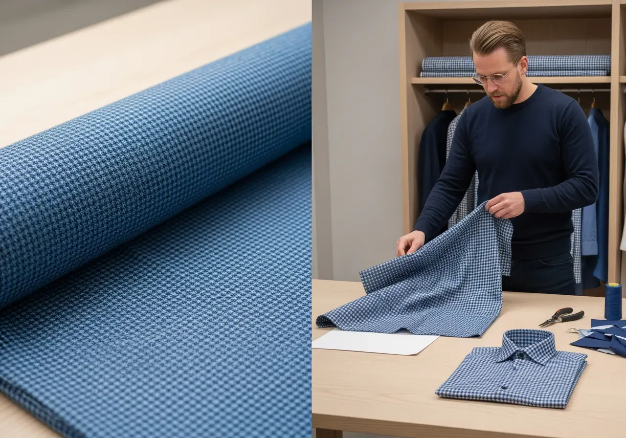 Blå hundtand för måttsydd skjorta