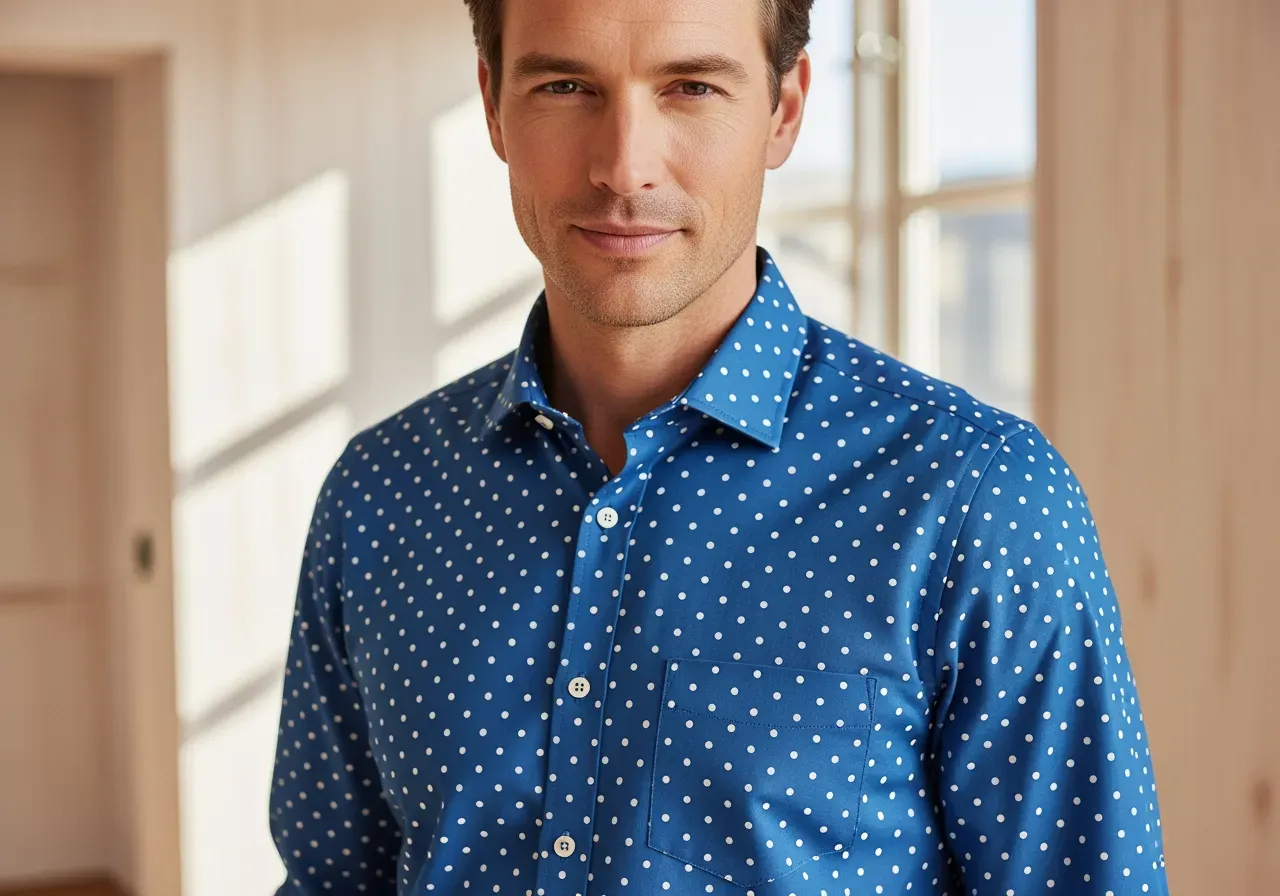 Blå prickig skjorta i poplin