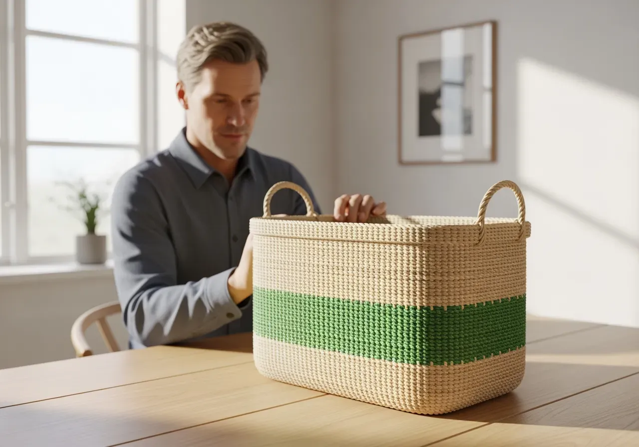 Grön rand i fin korgväv