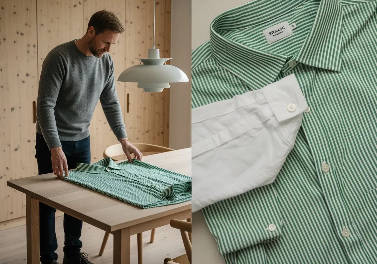 Grönrandig skjorta i tät bomull