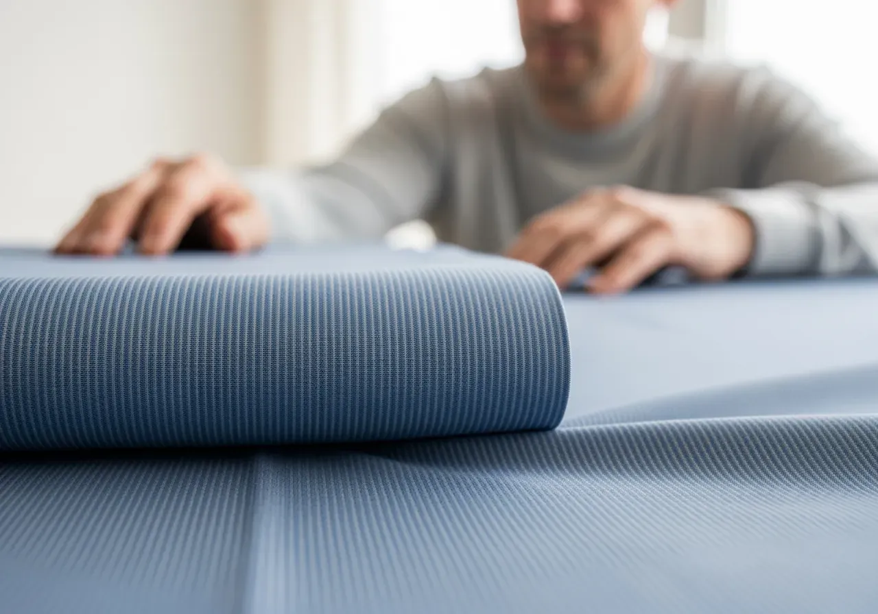 Blå hårfin rand i poplin