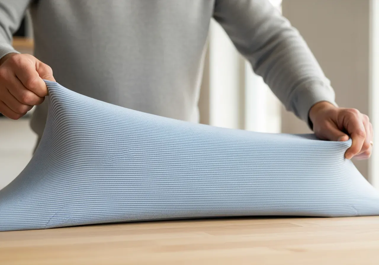 Blå hårfin rand i stretchpoplin