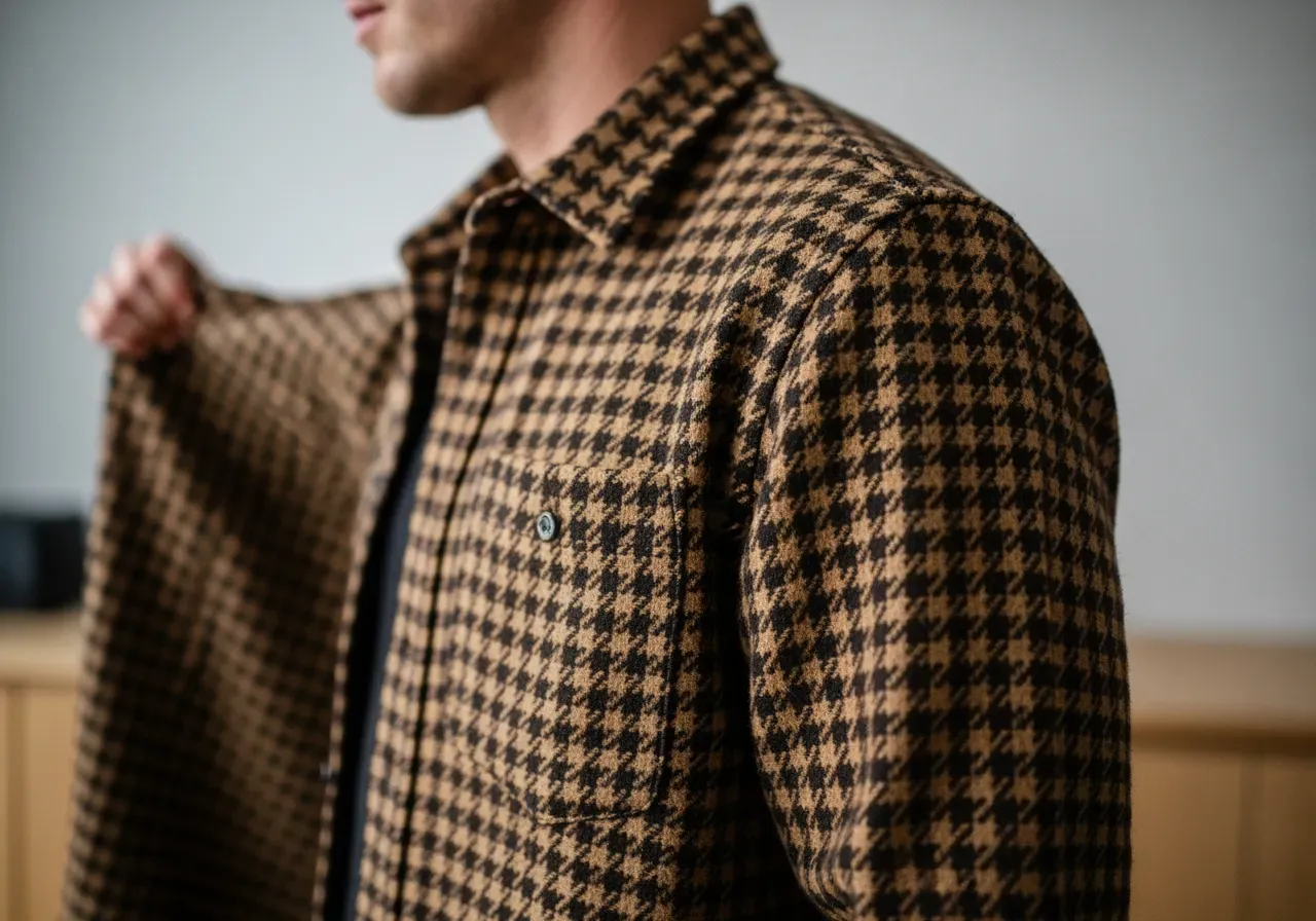 Brun hundtand i flanell skjorta