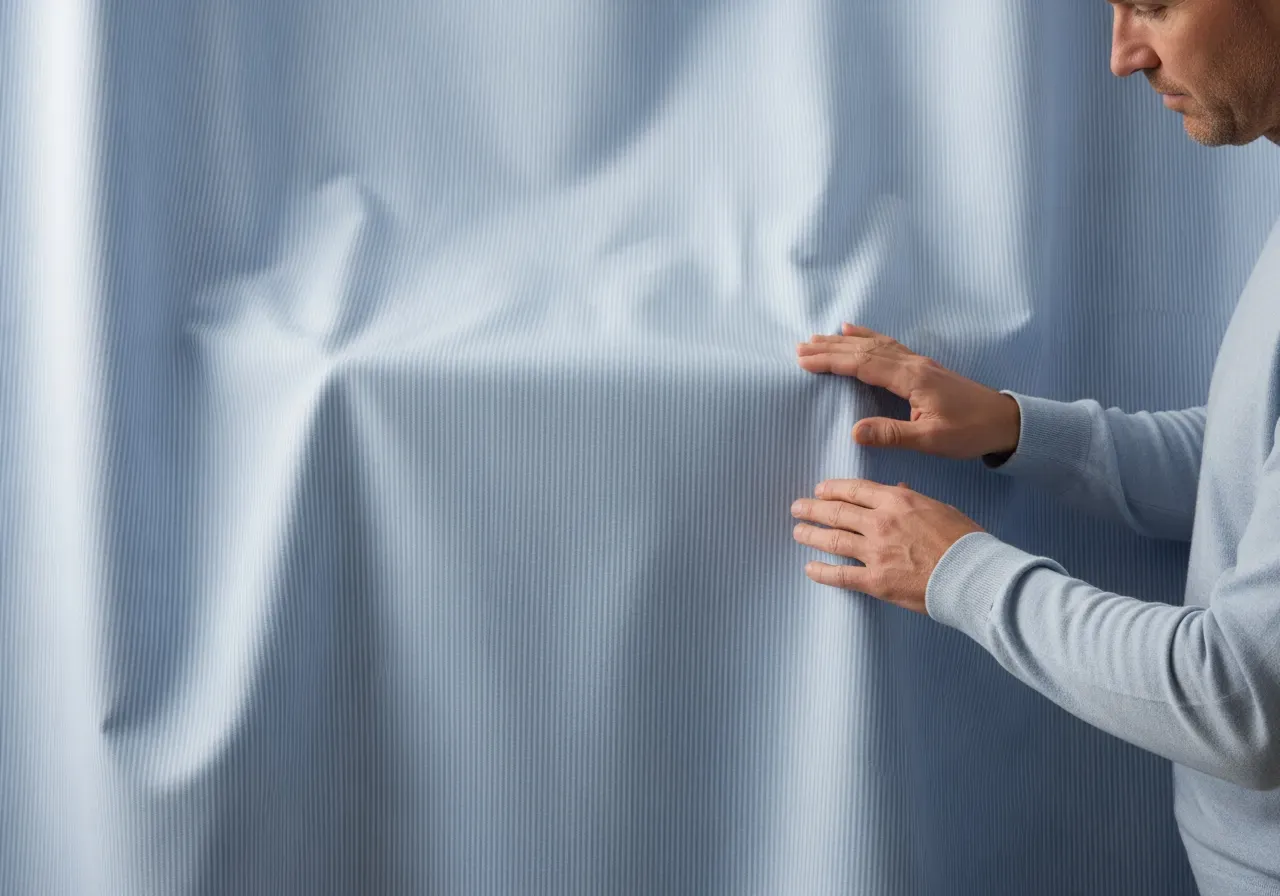 Ljusblå dobbyrand i lättstruken bomull