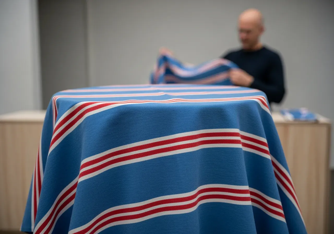 Blå och röd rand i bomull