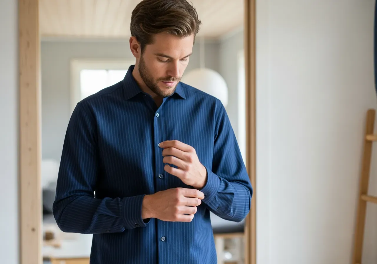 Marinblå rand i bomullsskjorta