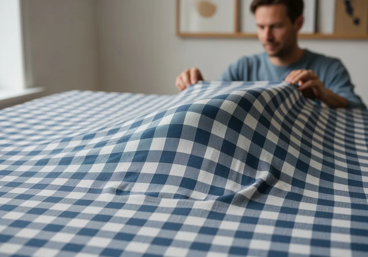 Moaré på blå vichyruta i zefyr