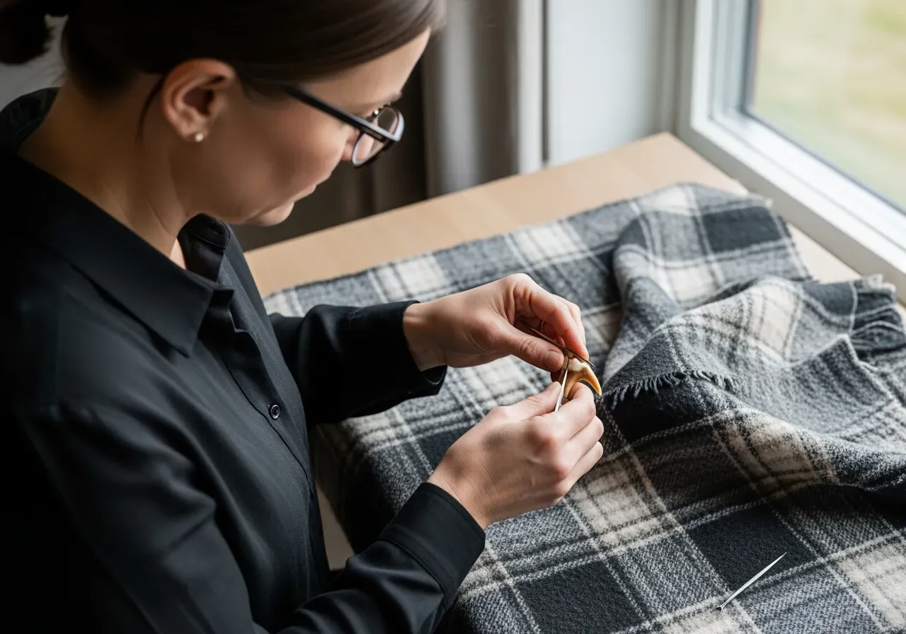 Hon stylar brun hundtand i flanell