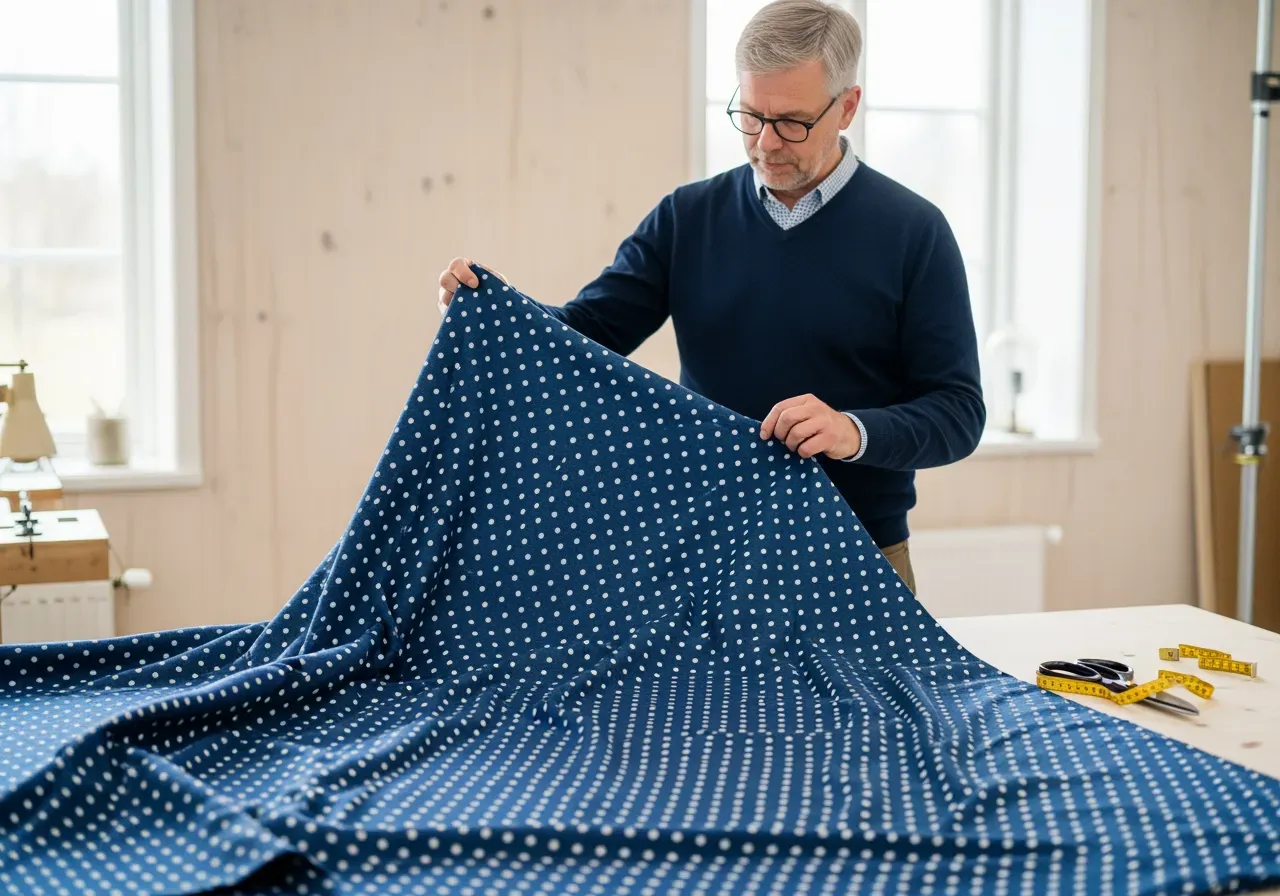 Blå prickig kypertflanell för skjortor