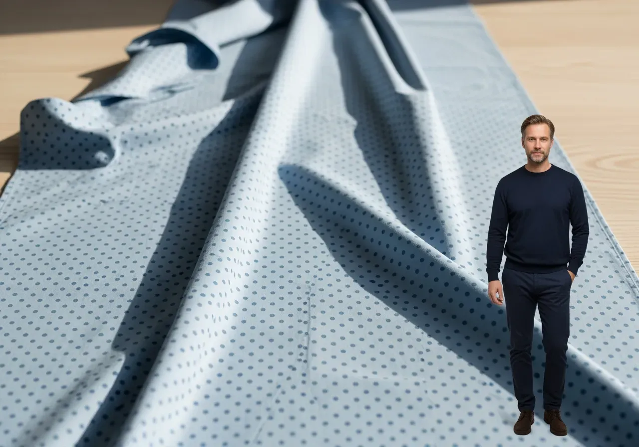 Ljusblå poplin med prickmönster