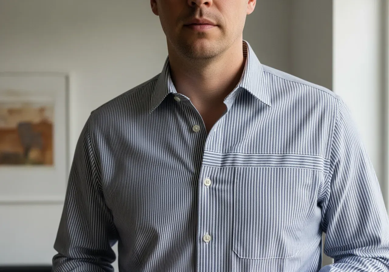 Randbrytning i knappslå på randig skjorta