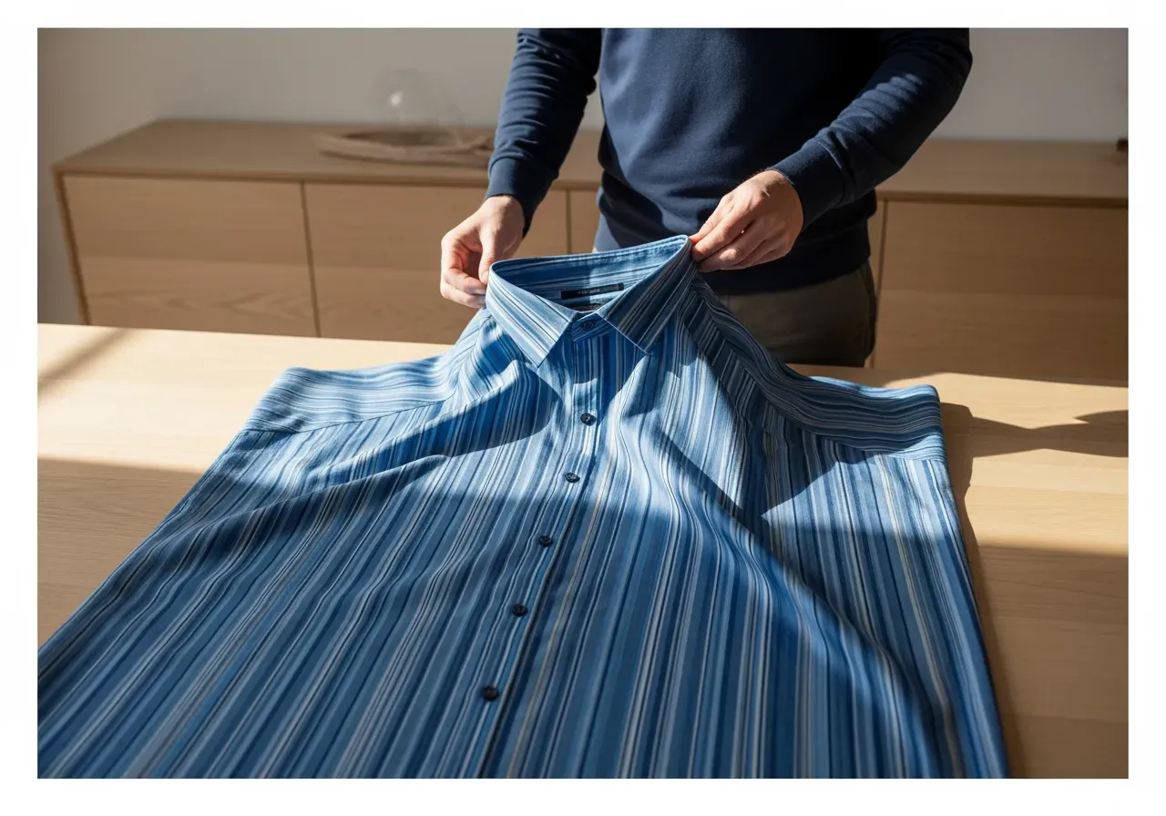 Blå randrytm på skjorttyg