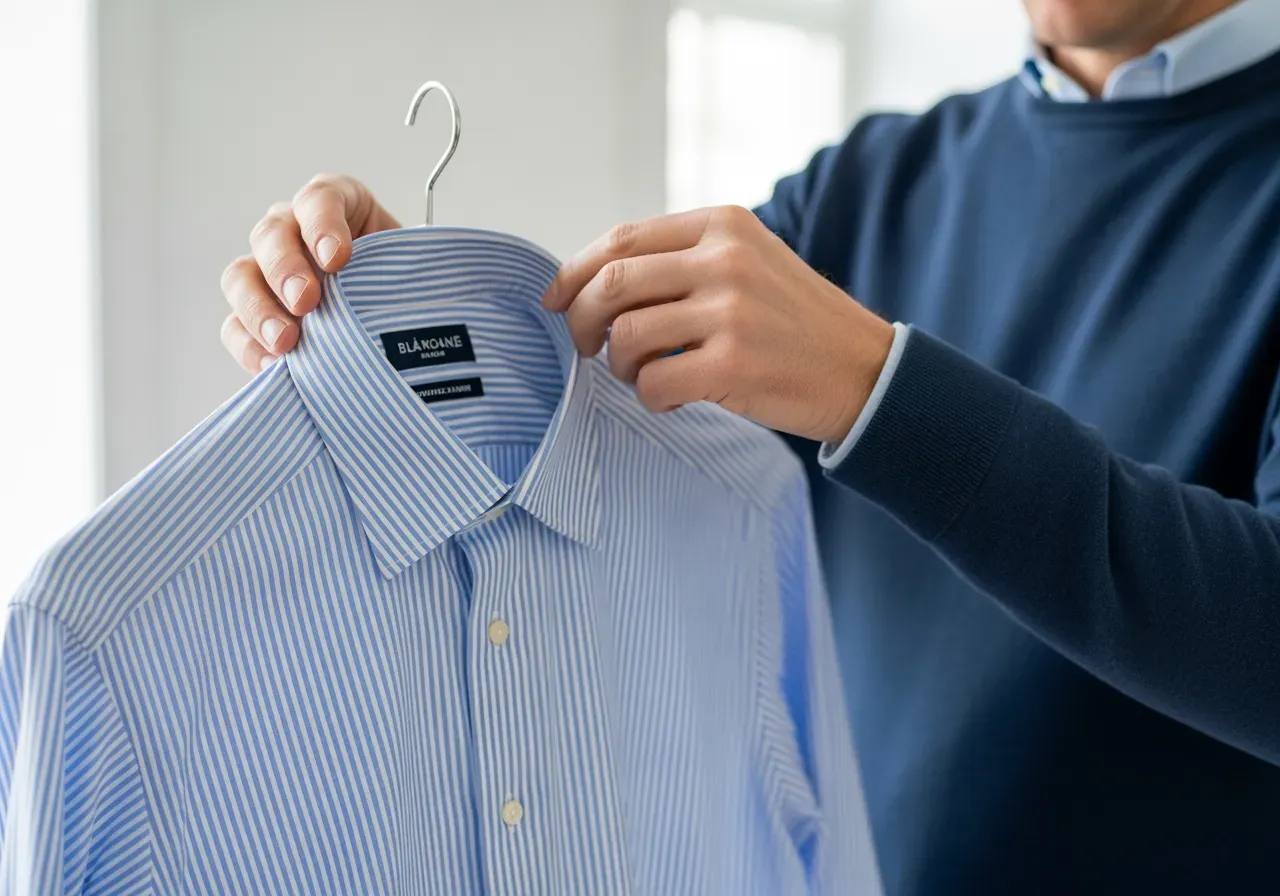 Blå fil a fil-rand på skjorta