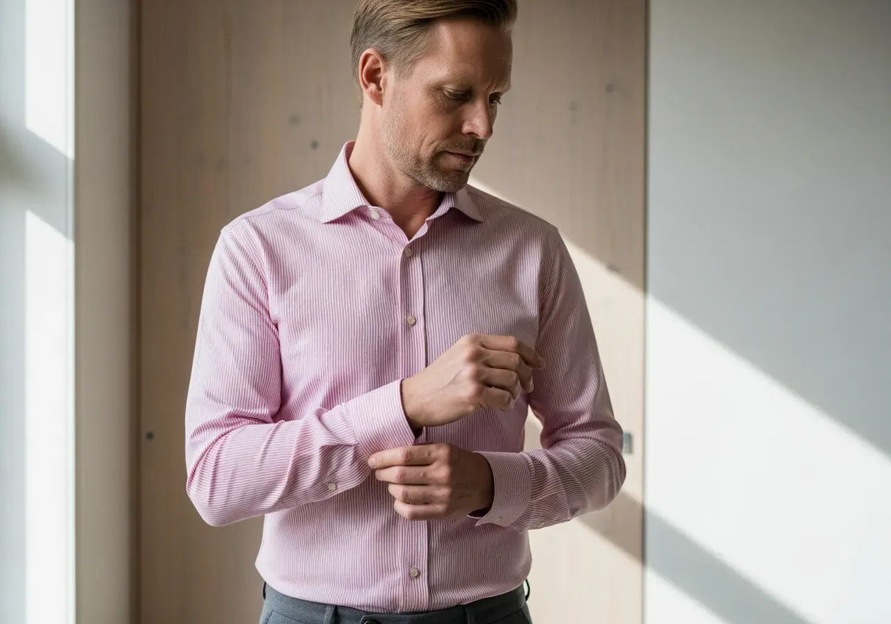 Rosa randig skjorta i stretchbomull