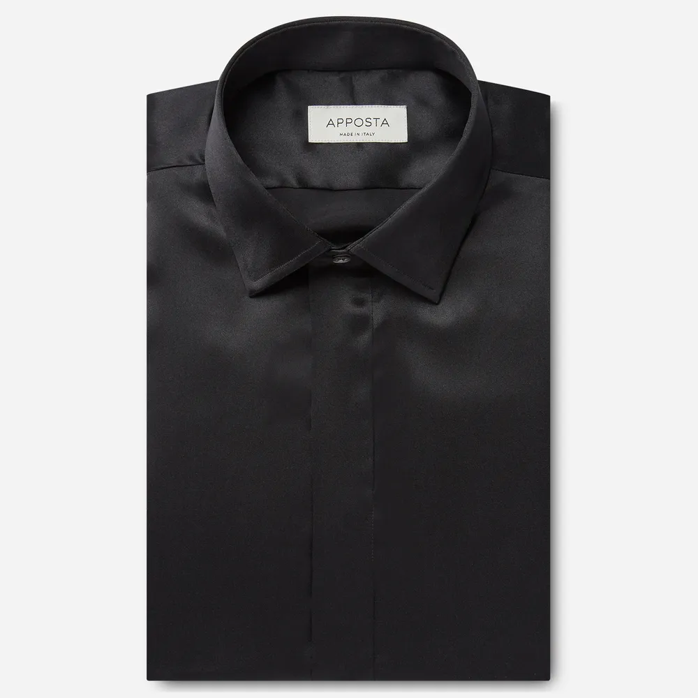 Customisable  Black Silk Poplin Shirt, Made To Measure