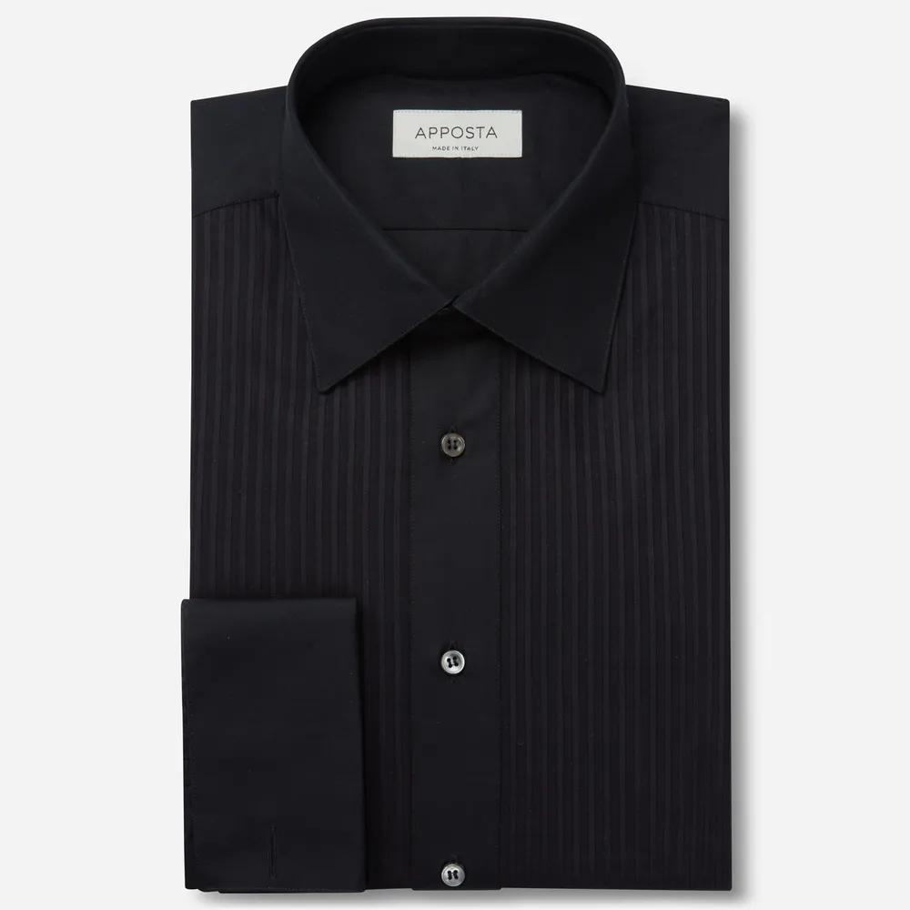 Customisable  Black Straight Point Collar Cotton Poplin Shirt, Made To Measure