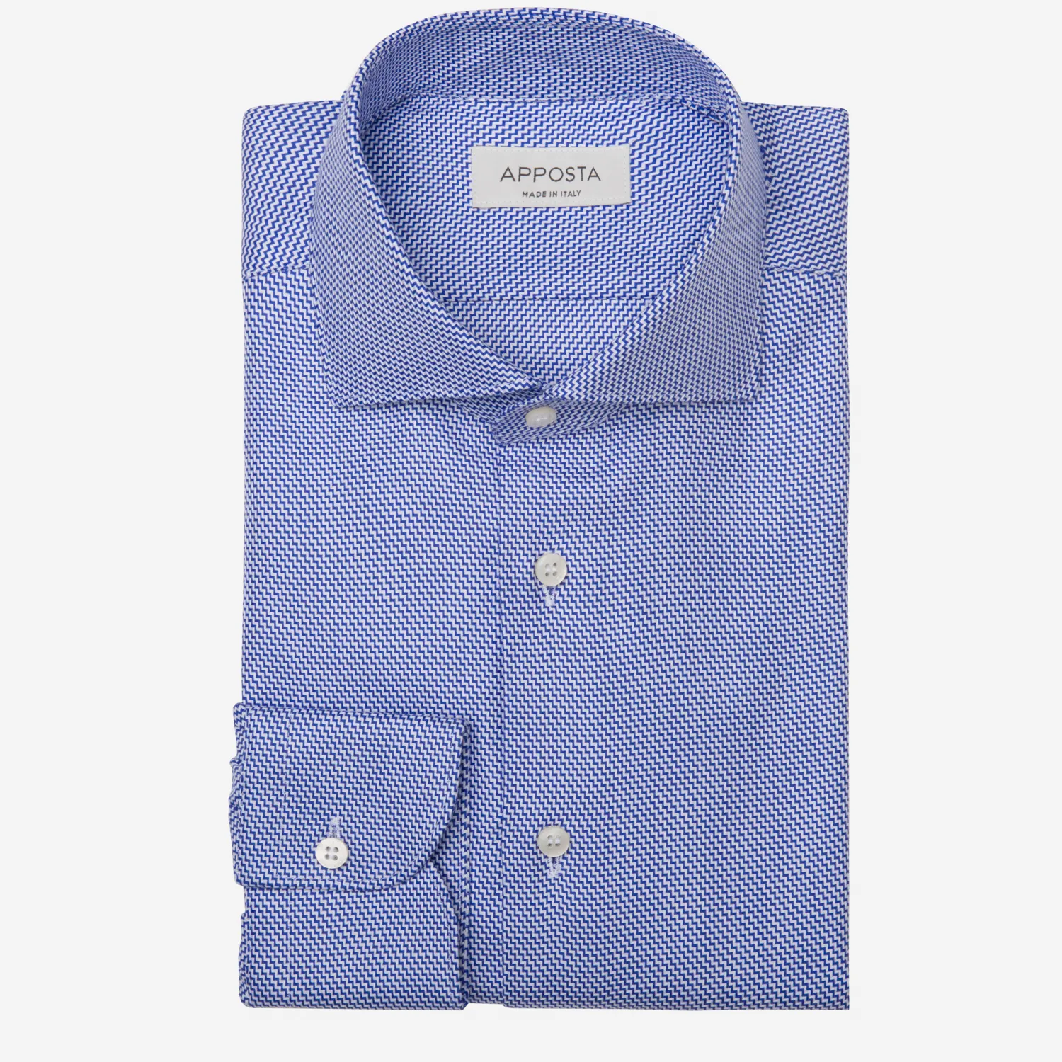 Customisable  Blue & White Cotton Dobby Geometric Shirt, Made To Measure