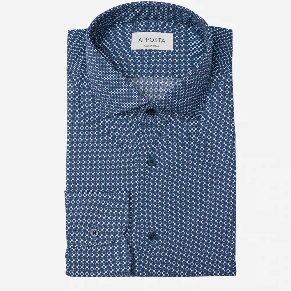 Customisable  Blue & White Cotton Patterned Shirt, Made To Measure