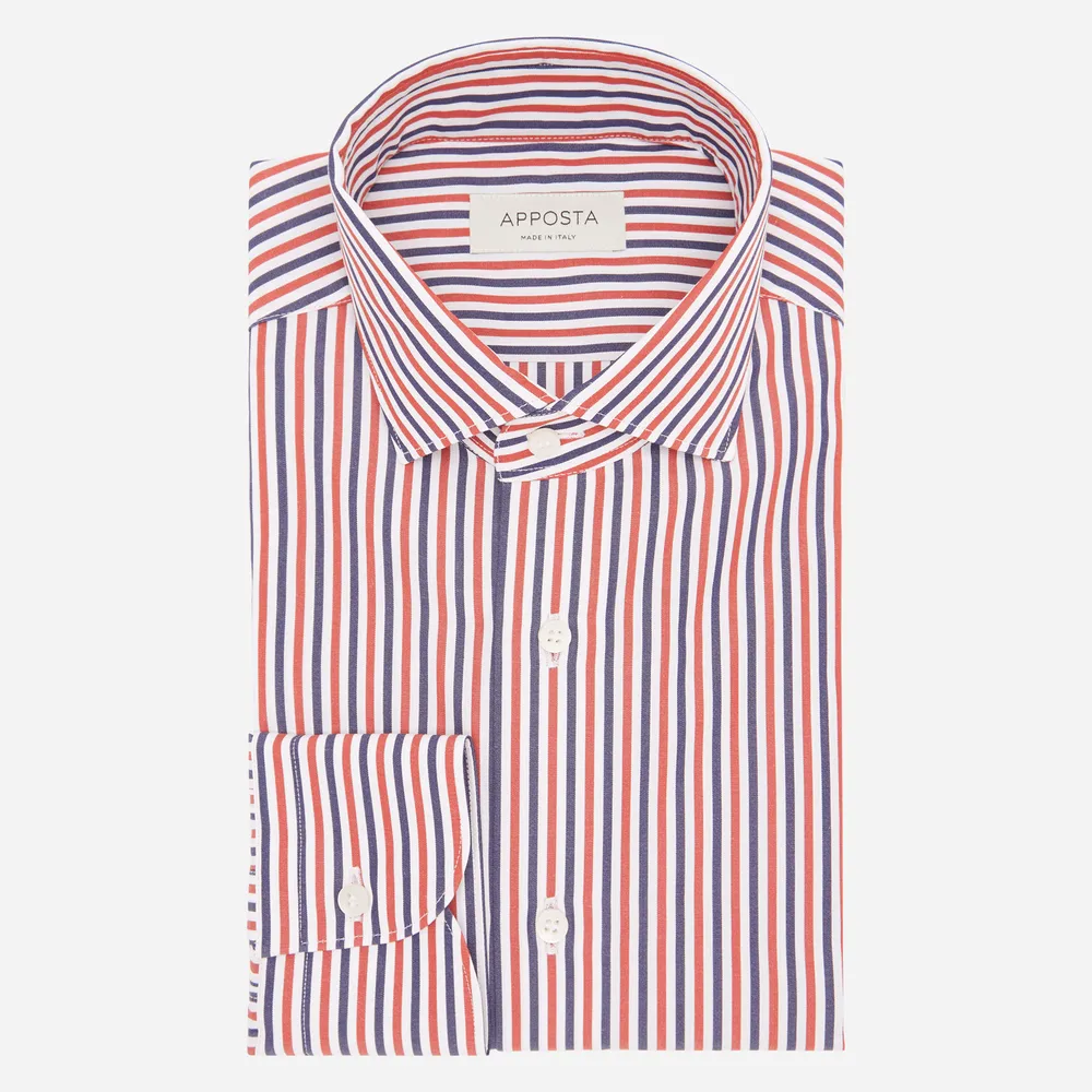 Customisable  Blue And Red Stripe Cotton Shirt, Made To Measure