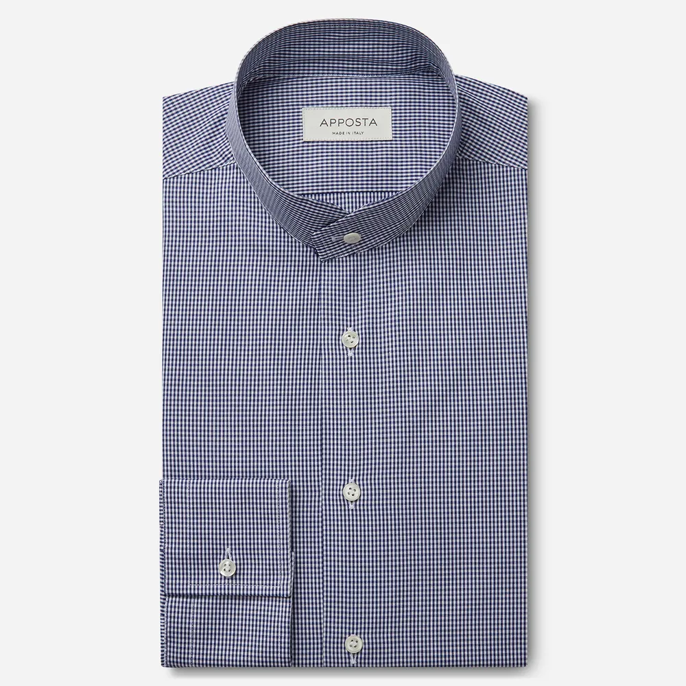 Customisable  Blue Band Collar Cotton Fil-a-fil Small Check Shirt, Made To Measure