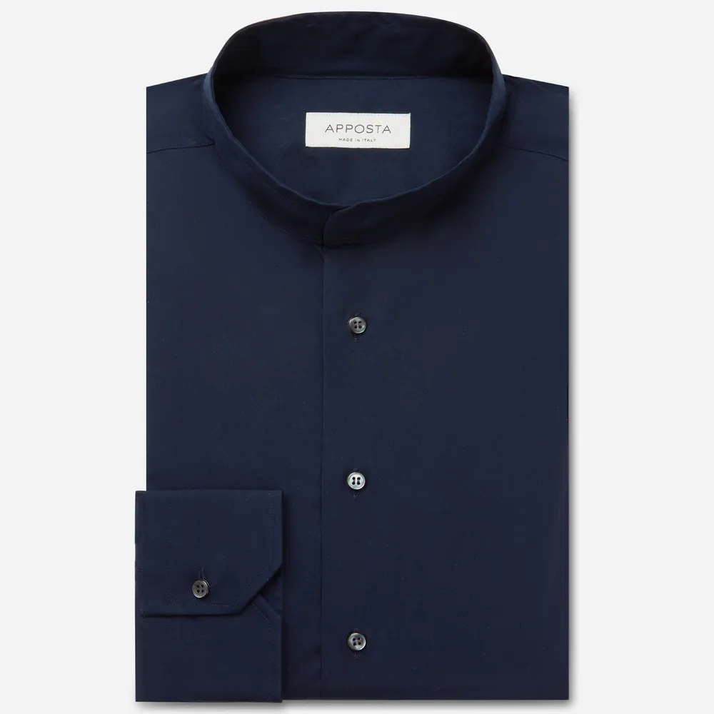 Customisable  Blue Band Collar Cotton Poplin Shirt, Made To Measure