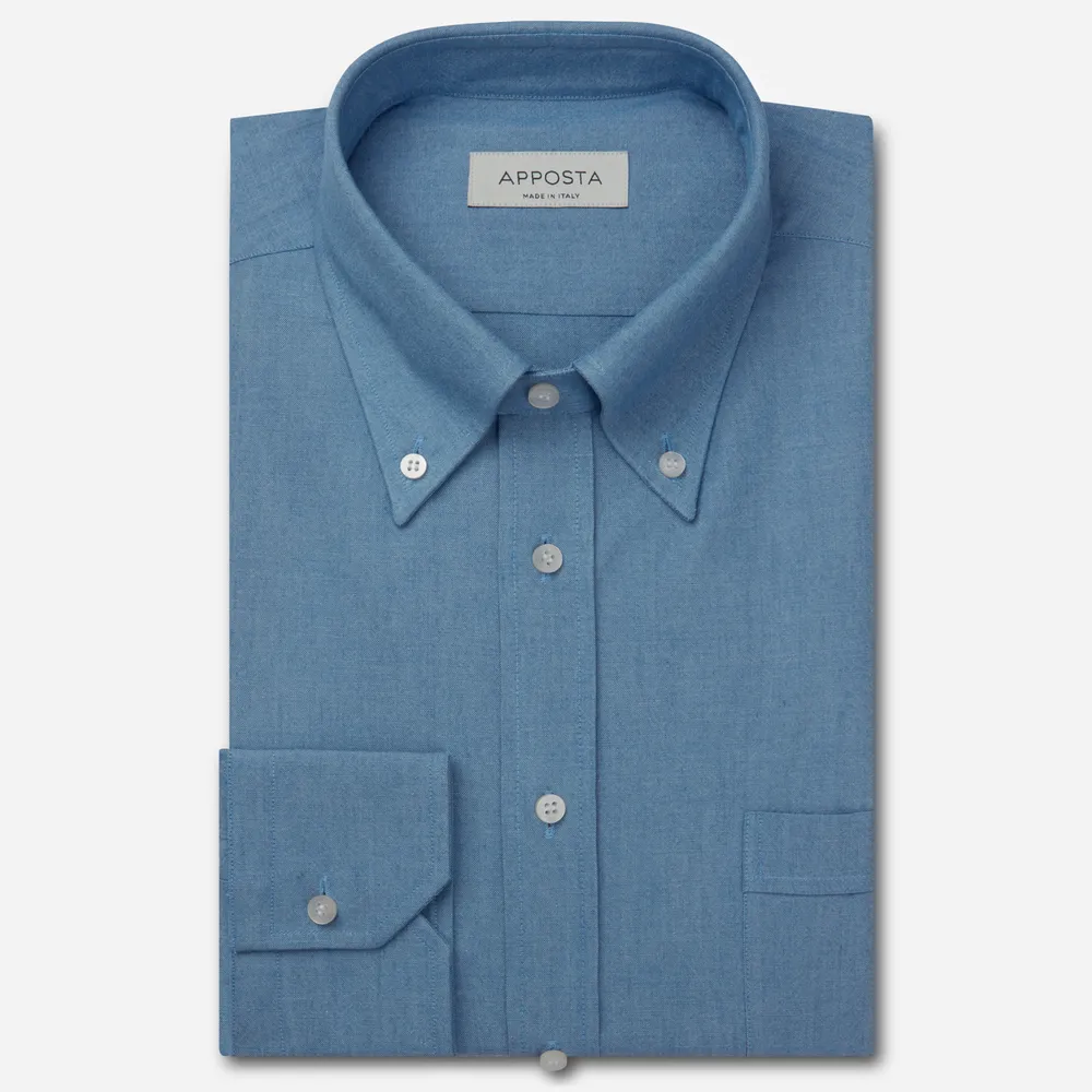 Customisable  Blue Button Down Collar Cotton Denim Shirt, Made To Measure