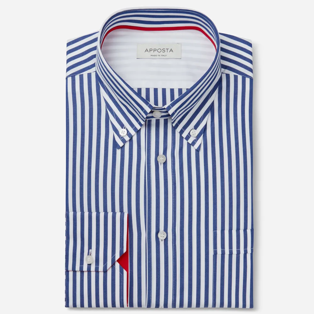 Customisable  Blue Button Down Collar Cotton Poplin Stripe Shirt, Made To Measure