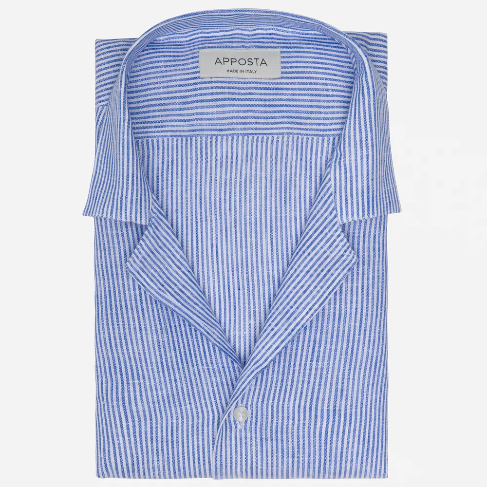 Customisable  Blue Camp Collar Stripe Short Sleeve Shirt, Made To Measure