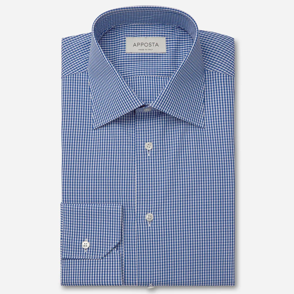 Customisable  Blue Cotton Fil-a-fil Small Check Shirt, Made To Measure