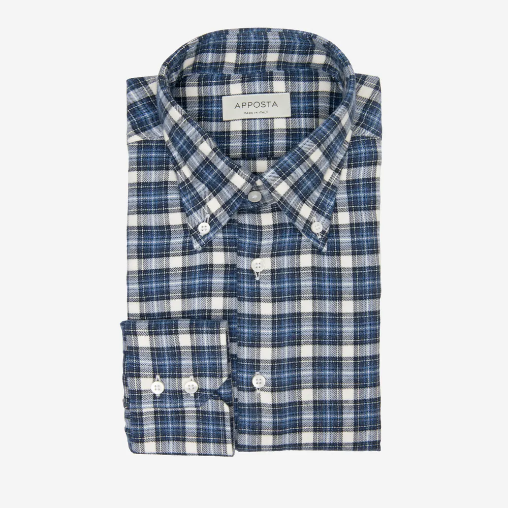Customisable  Blue Cotton Flannel Check Shirt, Made To Measure