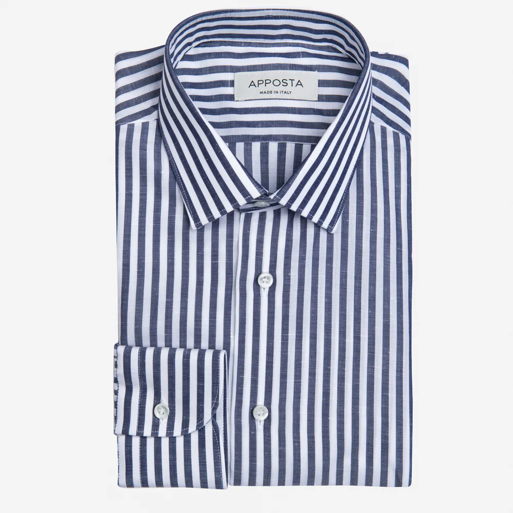 Customisable  Blue Cotton-linen Stripe Shirt, Made To Measure